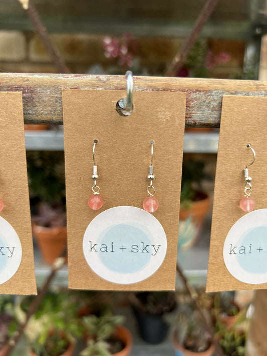 Watermelon Cherry Quartz Drop Earrings for Vitality & Energy