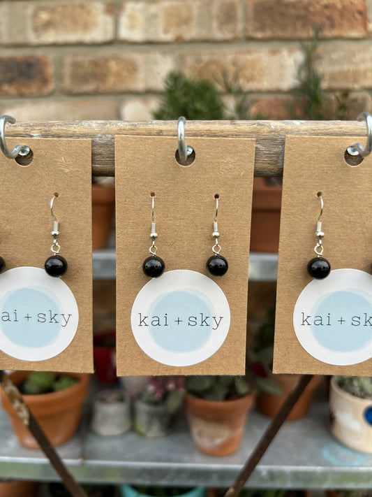 Shiny Black Onyx Drop Earrings for Protection